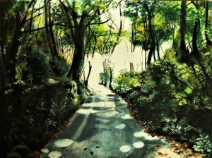 Country lane, Guernsey. Acrylics on paper - 23 x 31 cm