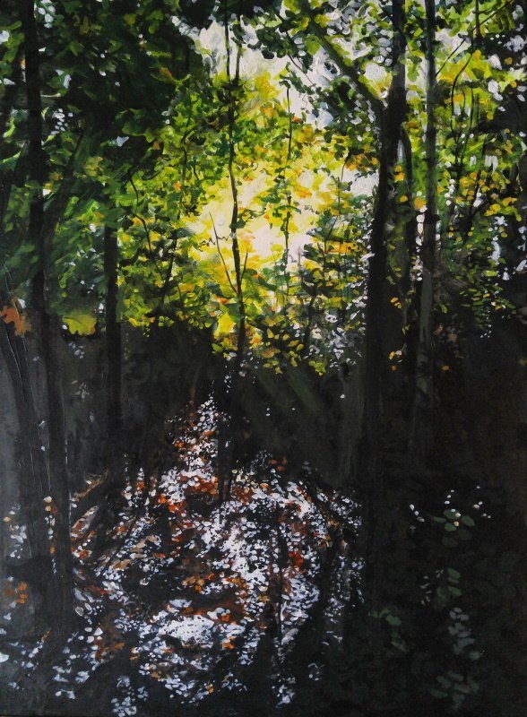 October light, Wrecclesham, Acrylics on linen canvas - 56 x 41 cm