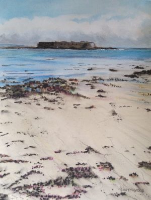 Raz Island from Longis, Alderney. Watercolour and gouache on paper - 21 x 29 cm