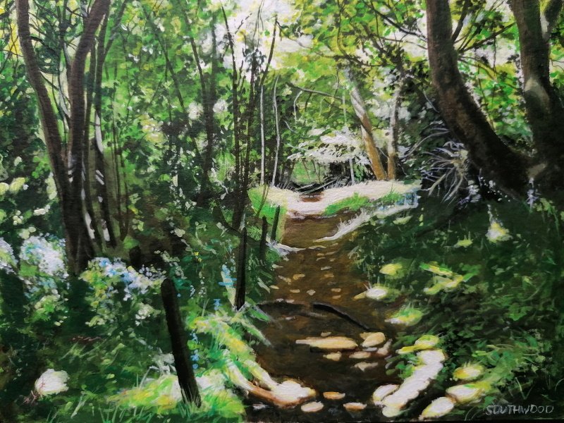 Dappled sunlight, Guernsey. Acrylics on paper - 24 x 32 cm