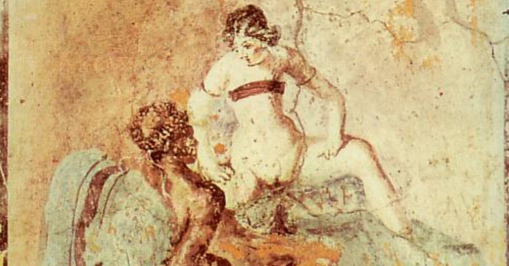 Sexual scene on a Pompeian mural