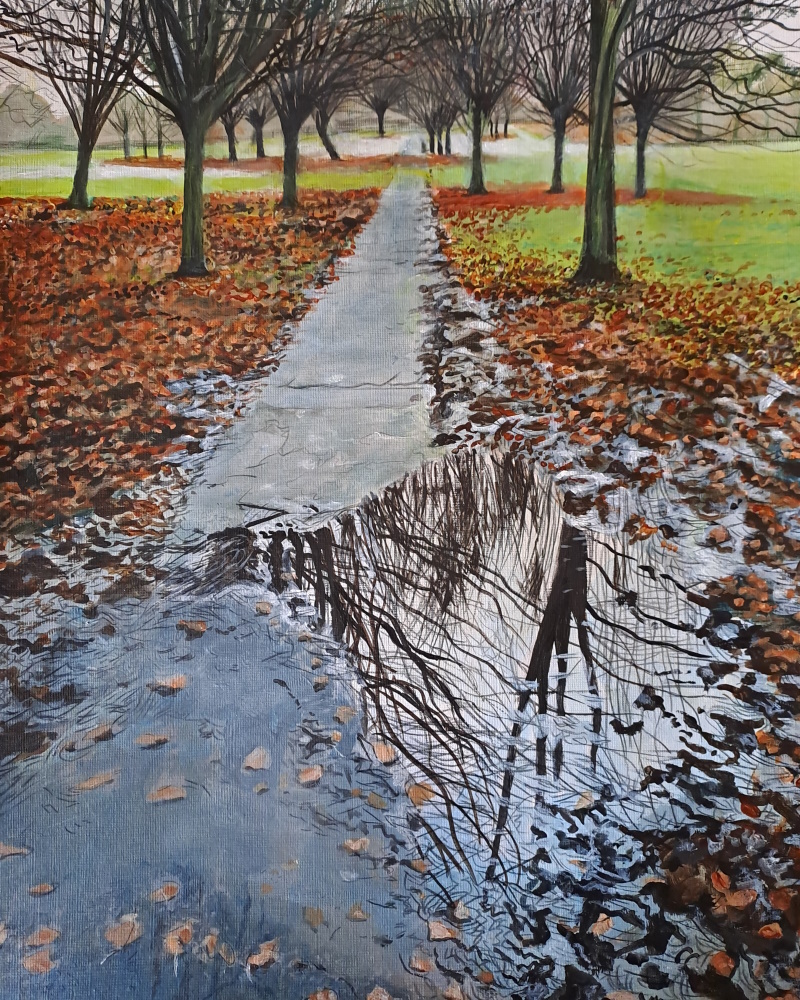 The Park in Winter. Acrylics on paper - 40.5 x 30.5 cm