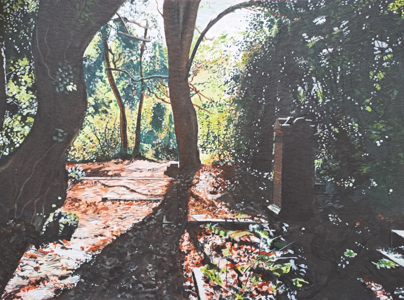 Barnes Cemetery. Acrylics on paper - 24 x 32 cm