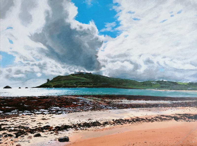 Alderney - Essex hill from Longis bay. Acrylics on linen canvas - 46 x 61 cm